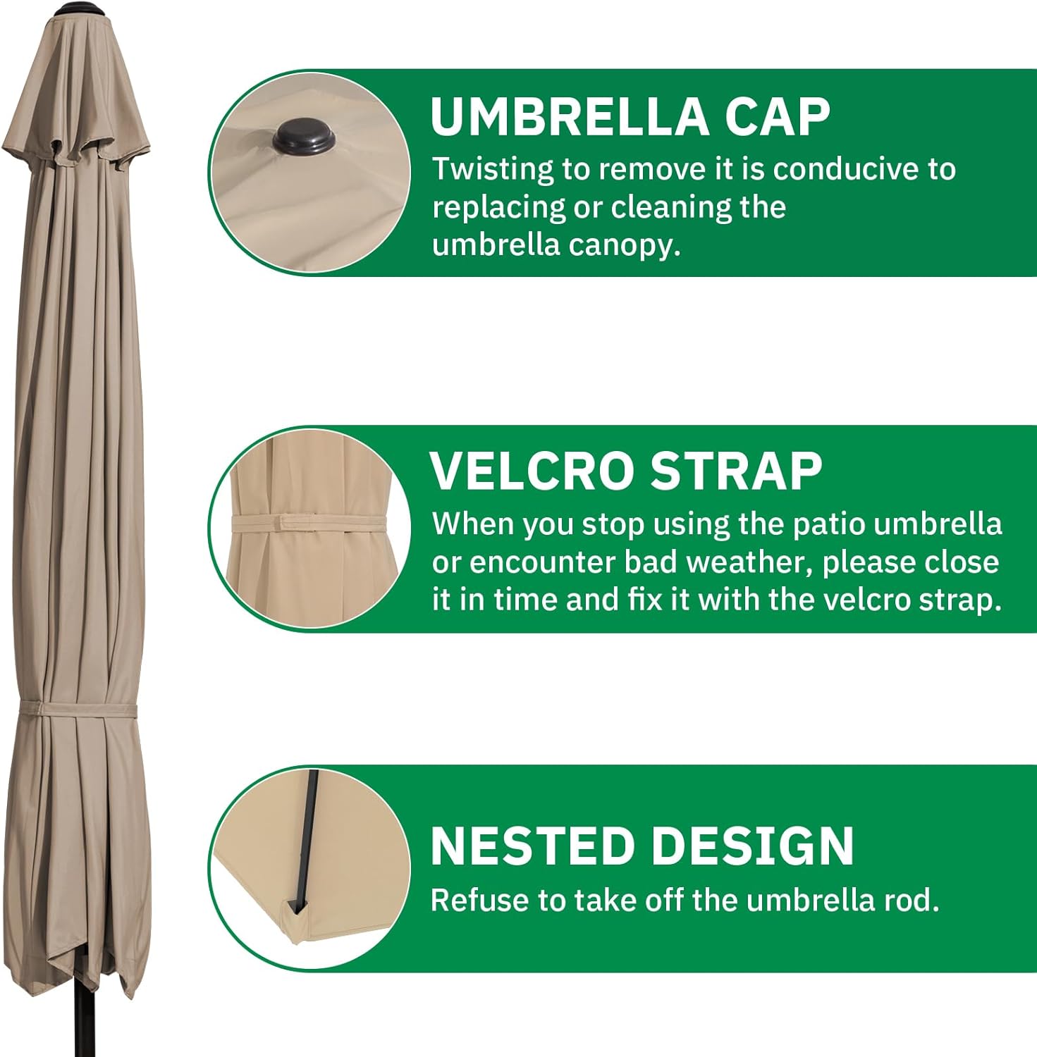 MEWAY 9ft Patio Umbrella Outdoor Table Umbrellas with Push Button Tilt and Crank, Market Umbrella 8 Sturdy Ribs for Deck, Garden, Pool and Backyard, Beige