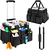 ZIOZERTT Large Rolling Cleaning Caddy Bag with Detachable Trolley,Cleaning Cart on Wheels with Shoulder Strap,Cleaning Supplies Organizer for Housekeepers,Black