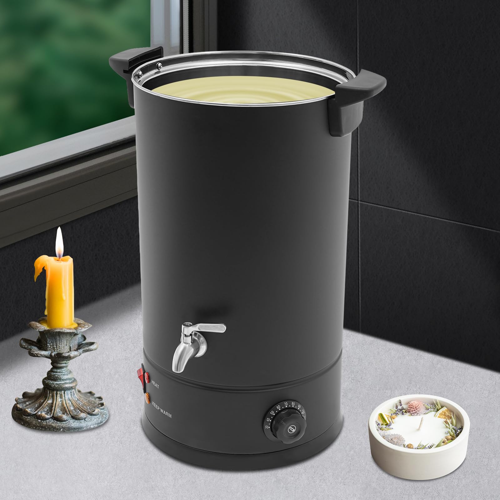 AUYART Derretidor de cera eléctrico de 15 l, 1800 W, para salón de belleza, calentador de cera profesional de acero inoxidable 304, control de temperatura 30-110 ℃, calentador de cera de parafina