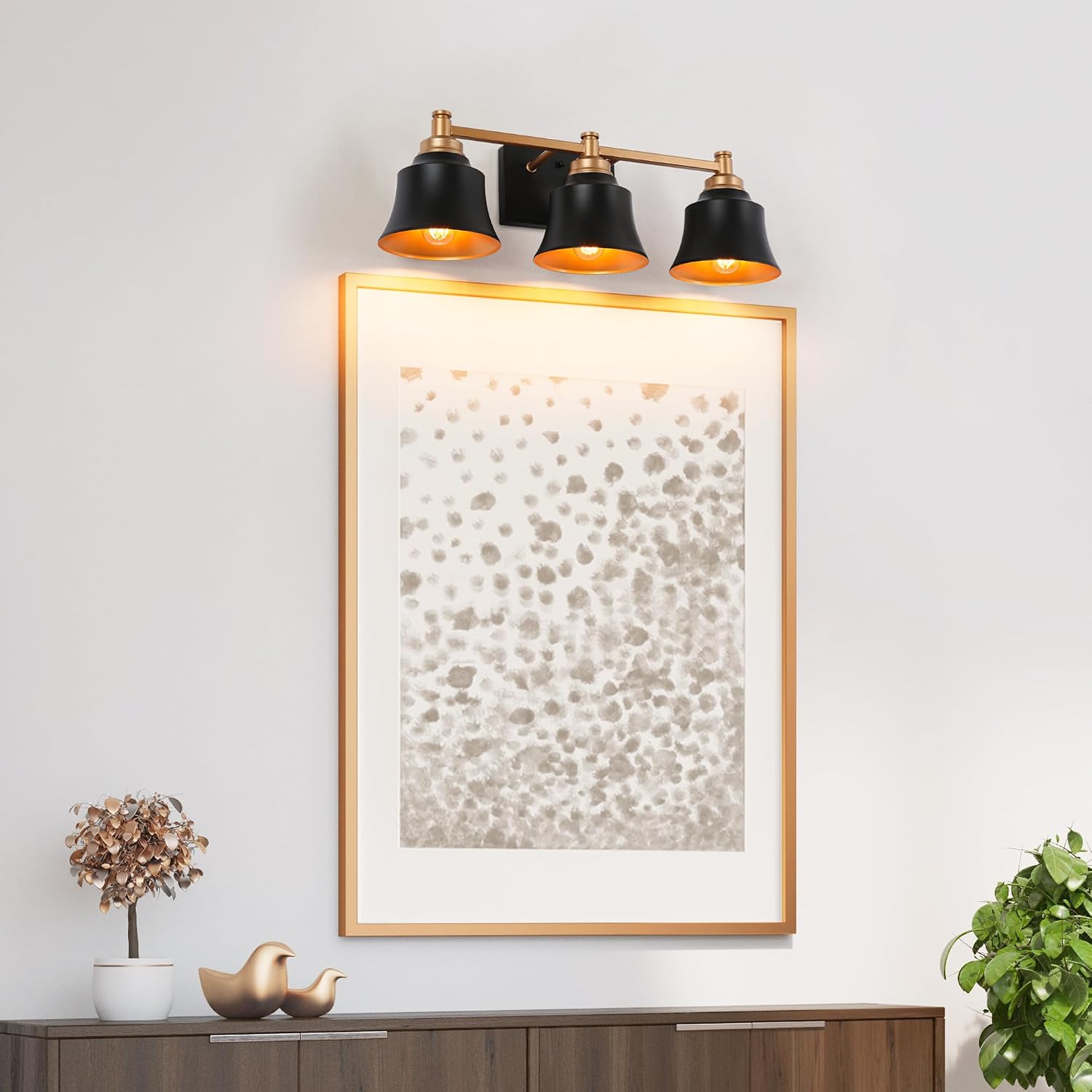 Vanity Lights for Bathroom, 3-Light Black Gold Bathroom Vanity Light with Bell-Shaped Metal Shade, Modern Farmhouse Bathroom Light Fixtures Over Mirror