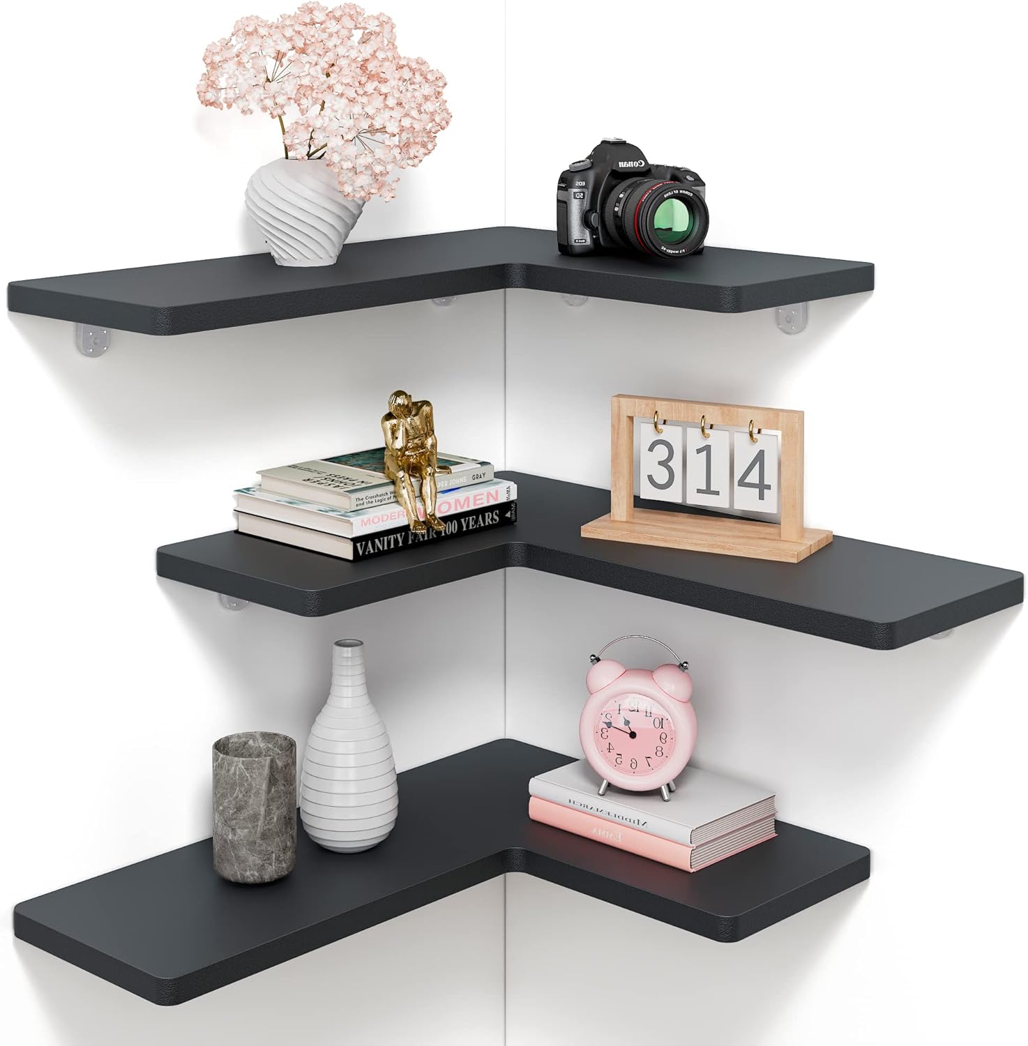 Amazon.com: Corner Floating Shelves Wall Shelf 3 Tier, Set of 3 Natural ...