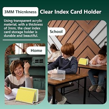 2 Pack Index Card Display Stand 4x6 Index Card Storage Box Flash Card Holder Acrylic Postcard Display Rack Notecard Organizer Business Card Stand for Desk Home Office(Transparent No Card)