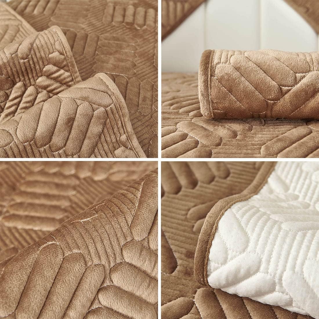 vctops Farmhouse Velvet Sofa Cover Non Slip Quilted Couch Cover Super Soft Solid Sofa Slipcover Geometric Warm L Shaped Couch Covers for Dogs, Children, Pets (Camel,43"x43")