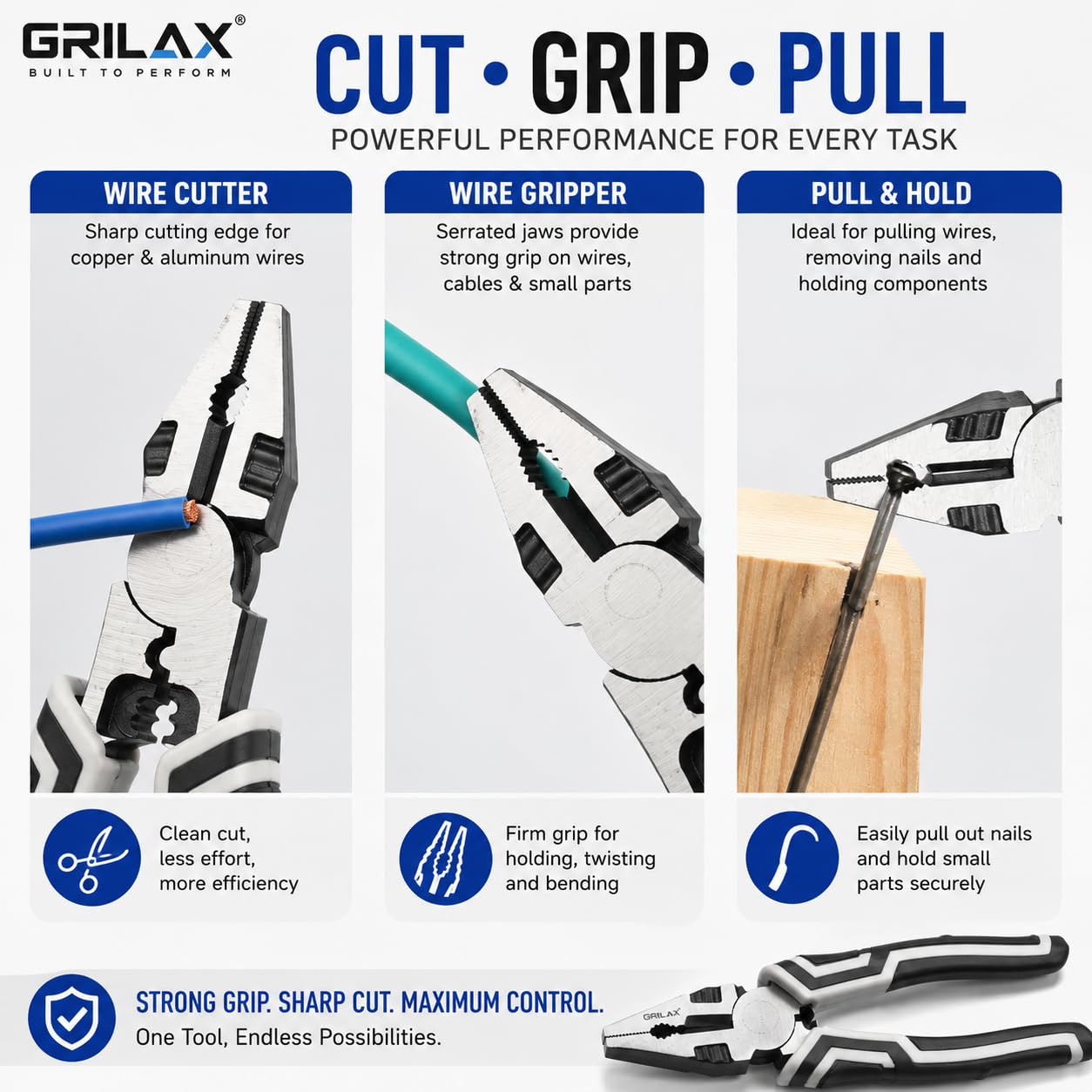 5 in 1 Multipurpose Electrician Plier/Cutting Plier with Gripping, Wrench, Wire Cutter, Crimping Tool & Wire Stripper Fuction (Chrome Vanadium Forged (Steel, Silver) (PACK OF 1) — Amazon image 4