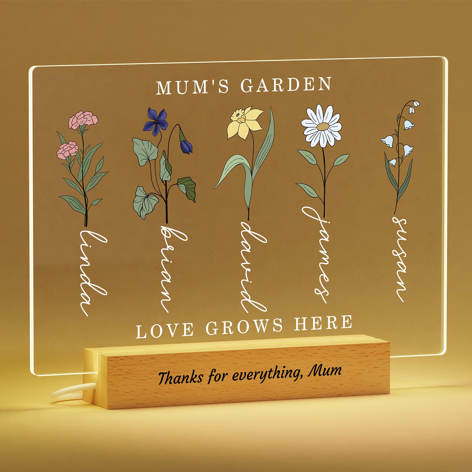 Voryusmer Personalised Gifts for Mum - Mother's Garden Night Light, Customised Birth Month Flower Mother's Day Gifts, Presents for Grandma Mum Birthday Christmas Anniversary