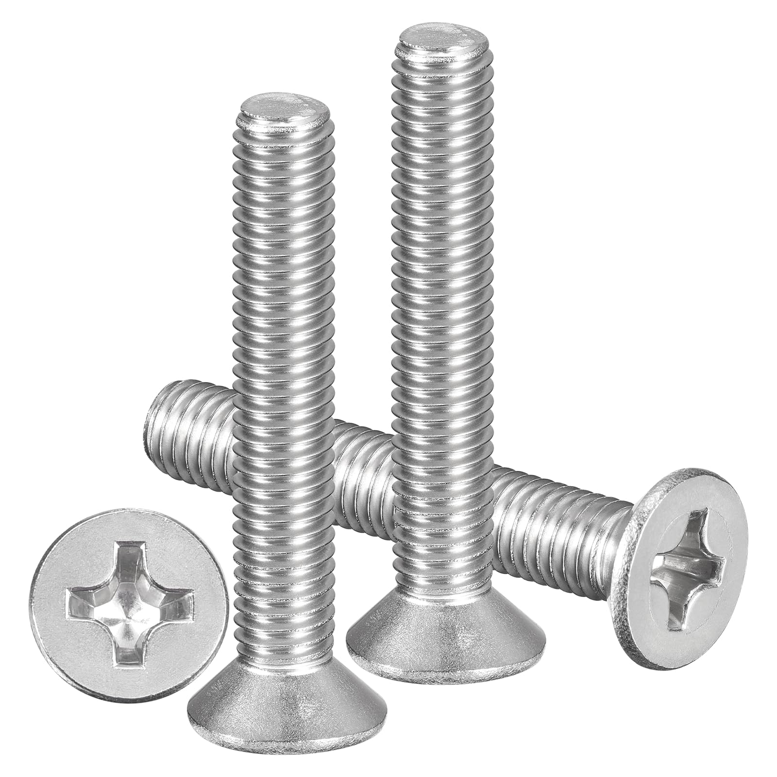 METALLIXITY Phillips Flat Head Machine Screws Bolts (M8-1.25x50) 10Pcs, Stainless Steel 304 Countersunk Cross Screws - for Household Indoor Maintenance Installment DIY, Silver