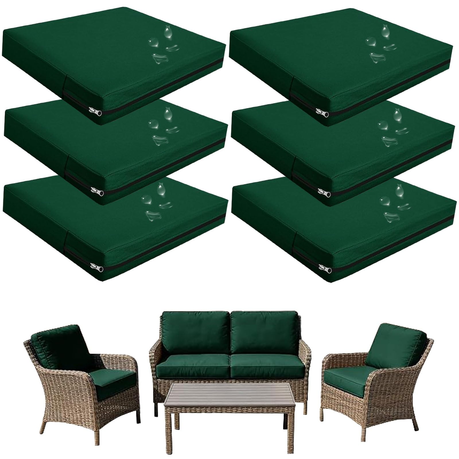 Replacement Outdoor Cushion Covers Waterproof, 65x65 60x60 50x50cm set of 6/4/2/1 Garden Sofa Seat Cushion Slipcover With Zipper for Chairs, Patio and Rattan furniture(Color12,50x55x10cm(6pcs))