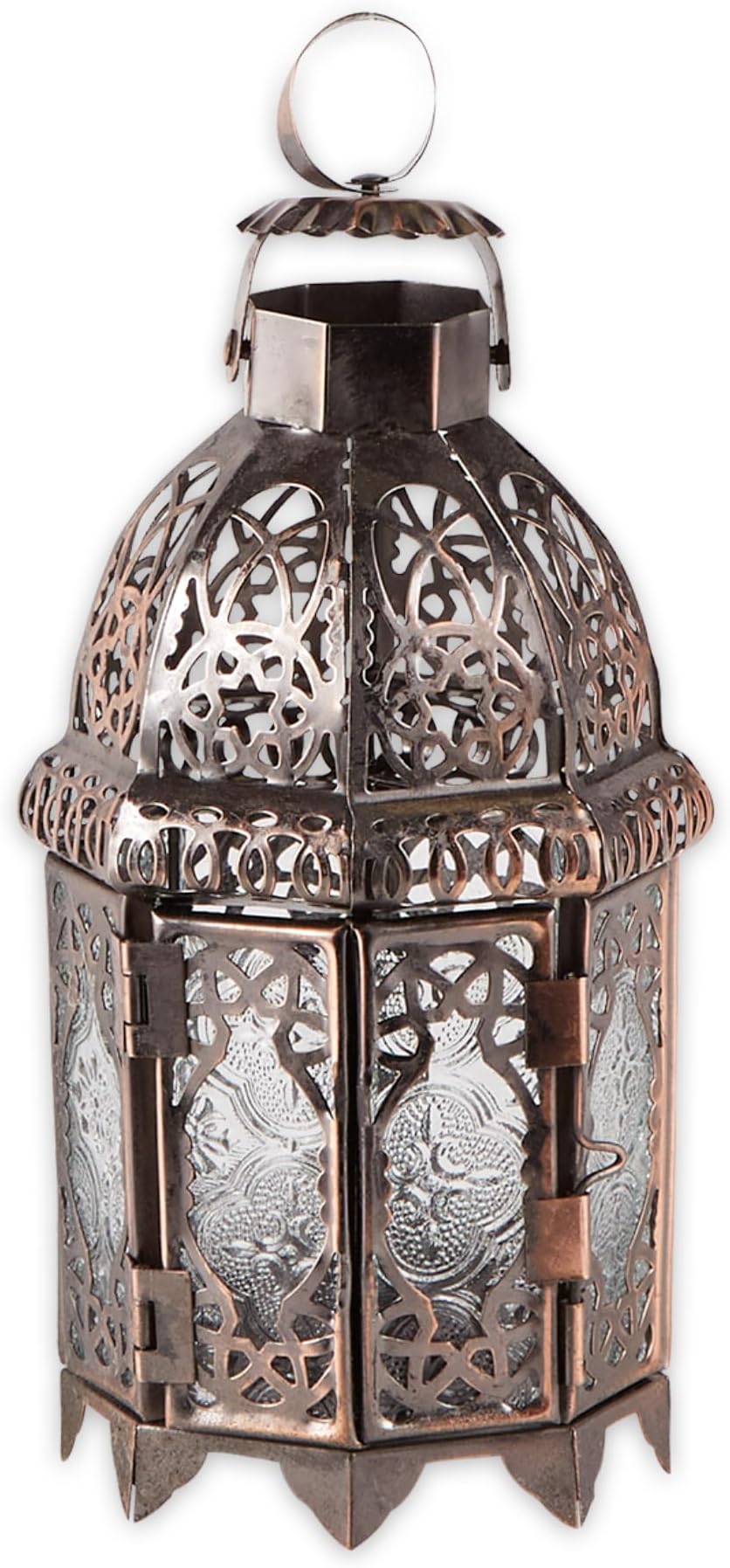 Accent Plus Christmas Decorations Indoor Lantern Decorative Outdoor Christmas Decorations Candle Lantern Moroccan Candle Holders Metal Hanging Lantern, Copper Colored 4 X 4 X 9.5 Inches