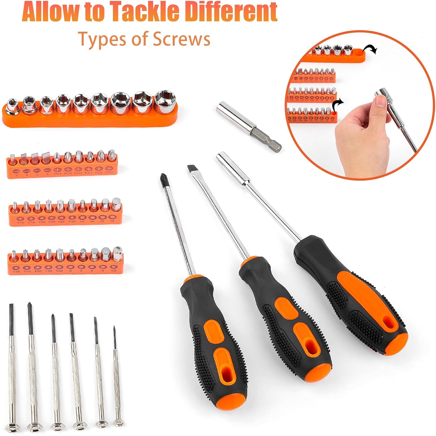 Tool Set, 148 Piece Automotive and Household Tool Set, General Household Hand Tool Set with Storage Toolbox, Perfect for Car Enthusiasts and DIY Home Repairs (Orange)