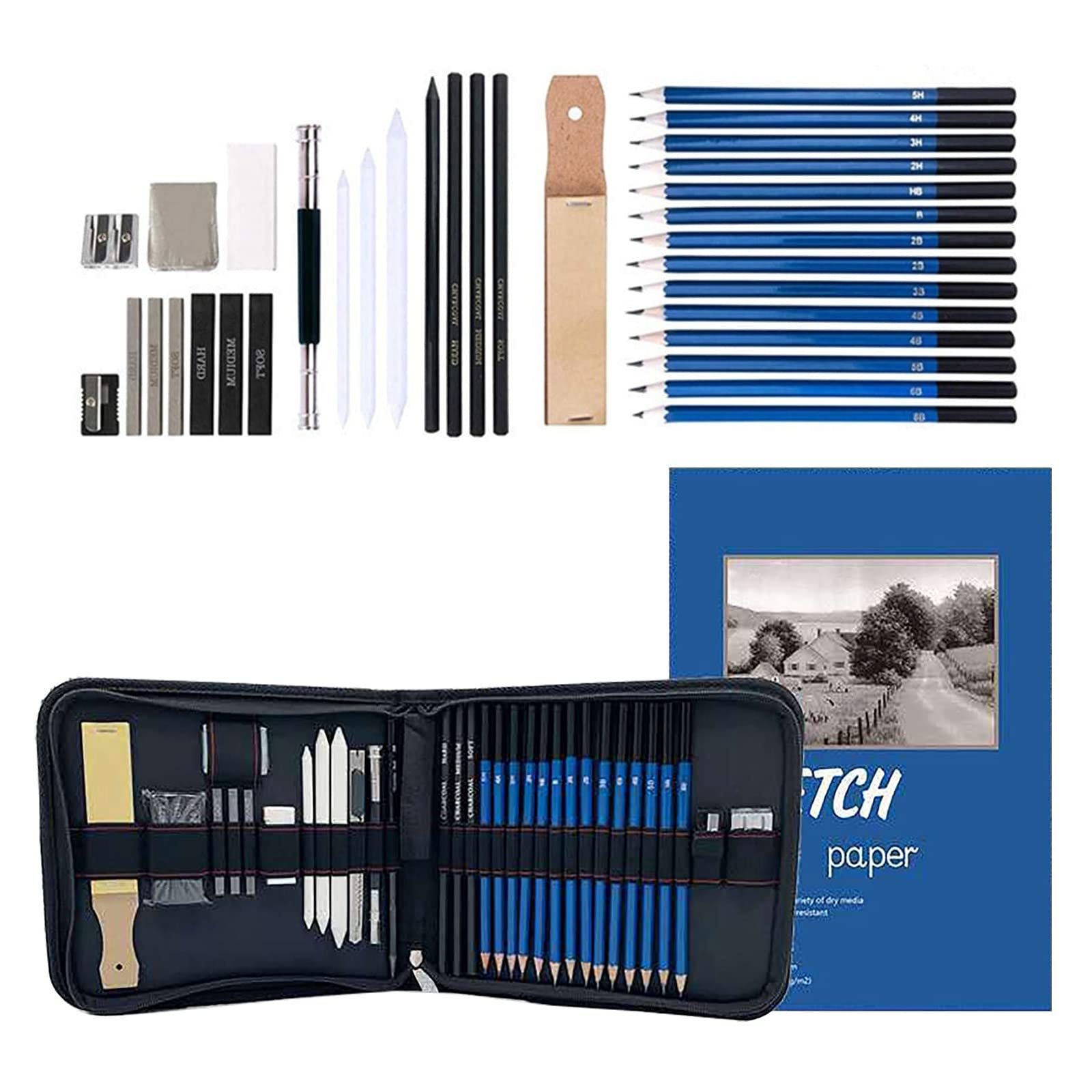 Holahoney Professional Art Kit-Sketching Drawing Pencil Set in Zippered Travel Case- 35 Pieces