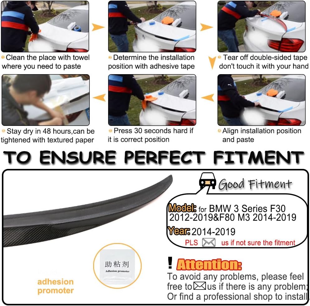 MCARCAR KIT Carbon Fiber Trunk Spoiler Compatible with BMW 3 Series F30 2012-2019&F80 M3 2014-2019 Rear Boot Lid Highkick Spoiler Wing Lip