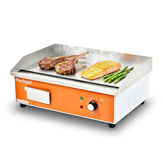 Nonstick Stainless Steel Electric Silver Griddle with Adjustable Temperature Control and Flat Top Pan for Smokeless Cooking/Grill at Resturant, Kitchen, Indoor, Outdoor, Camping, Commercial
