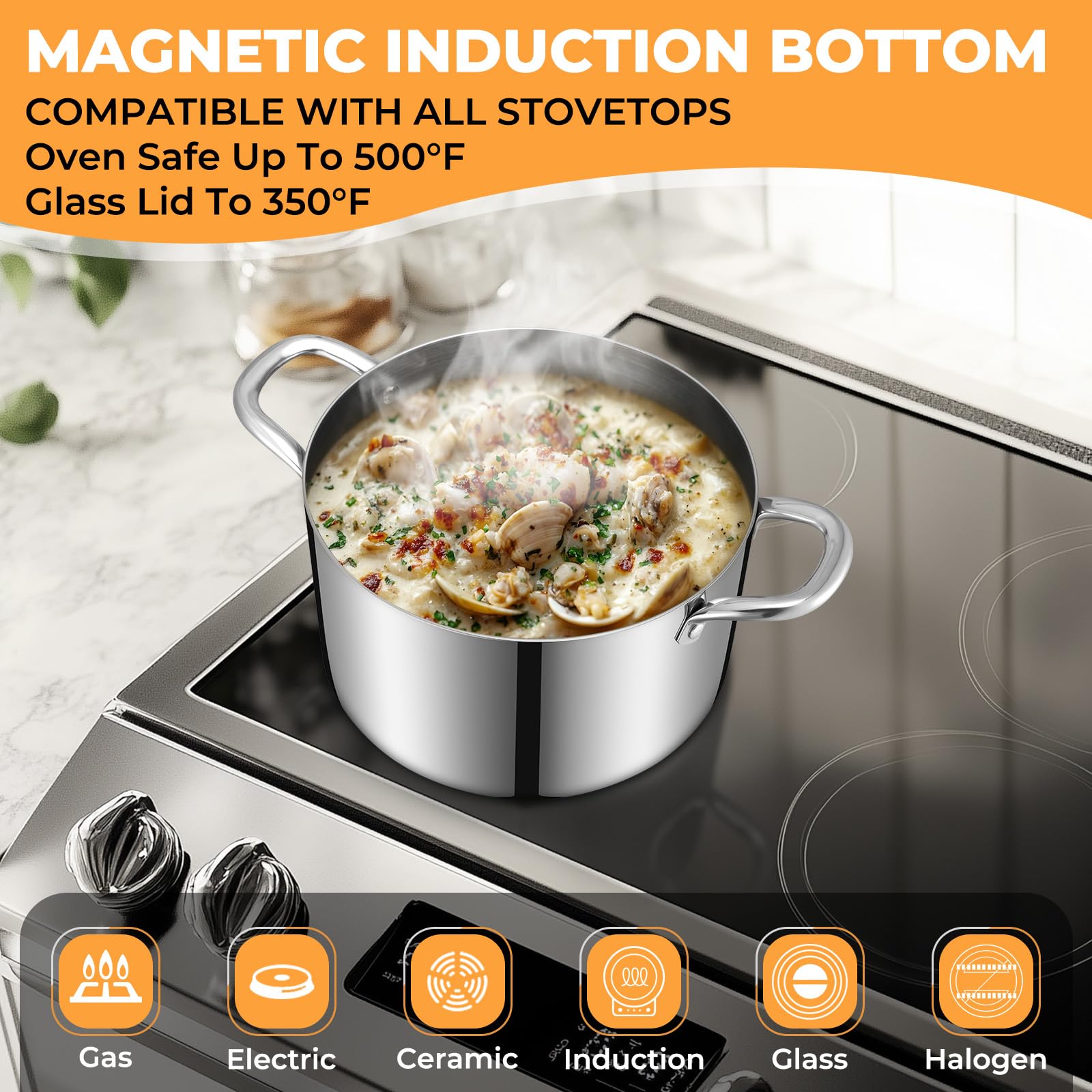 EWFEN 6.5qt Stainless Steel Stock Pot - Induction Cookware -3 EWFEN 6.5qt Stainless Steel Stock Pot - Induction Cookware -3