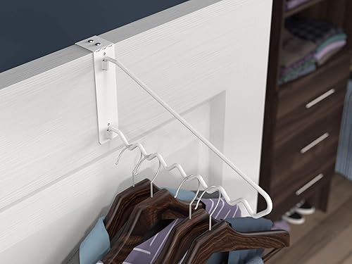 Miniatura 7 de ClosetMaid Barra de valet colgante para instalación en pared o puerta, accesorios incluidos, diseño plegable, acero duradero, blanco, 11.75 pulgadas