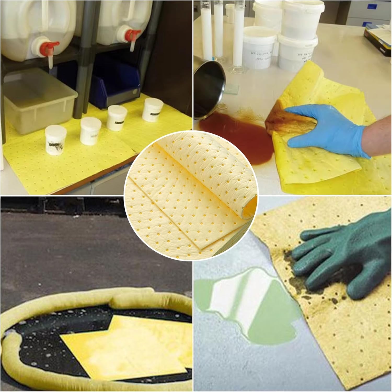 Rollo de láminas absorbentes de Aceite para Productos químicos, ácidos agresivos, álcalis, tapete Absorbente químico, Almohadillas de Respuesta a derrames para Uso en Interiores y Exteriores