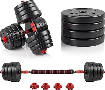 Dumbbells and Barbell Set Adjustable 2 in 1   Free Weights for Home Gym Strength Training BodyBuilding Fitness Exercise