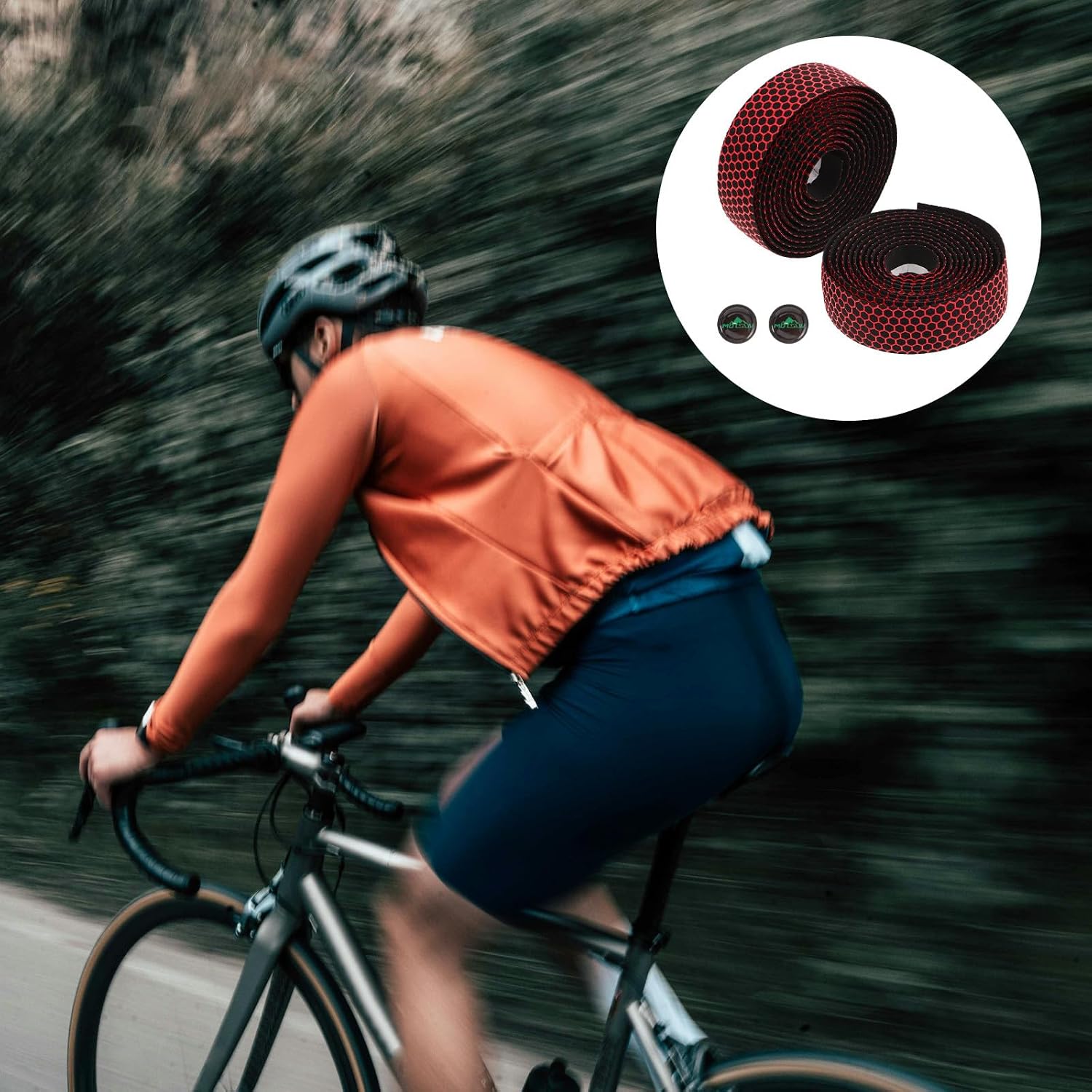 Mikinona Bicycle Handlebar Tape Non-Slip Honeycomb Silicone Road Bike Handle Wrap Breathable Elastic Red Grip Tape for Cycling Handlebar Sports