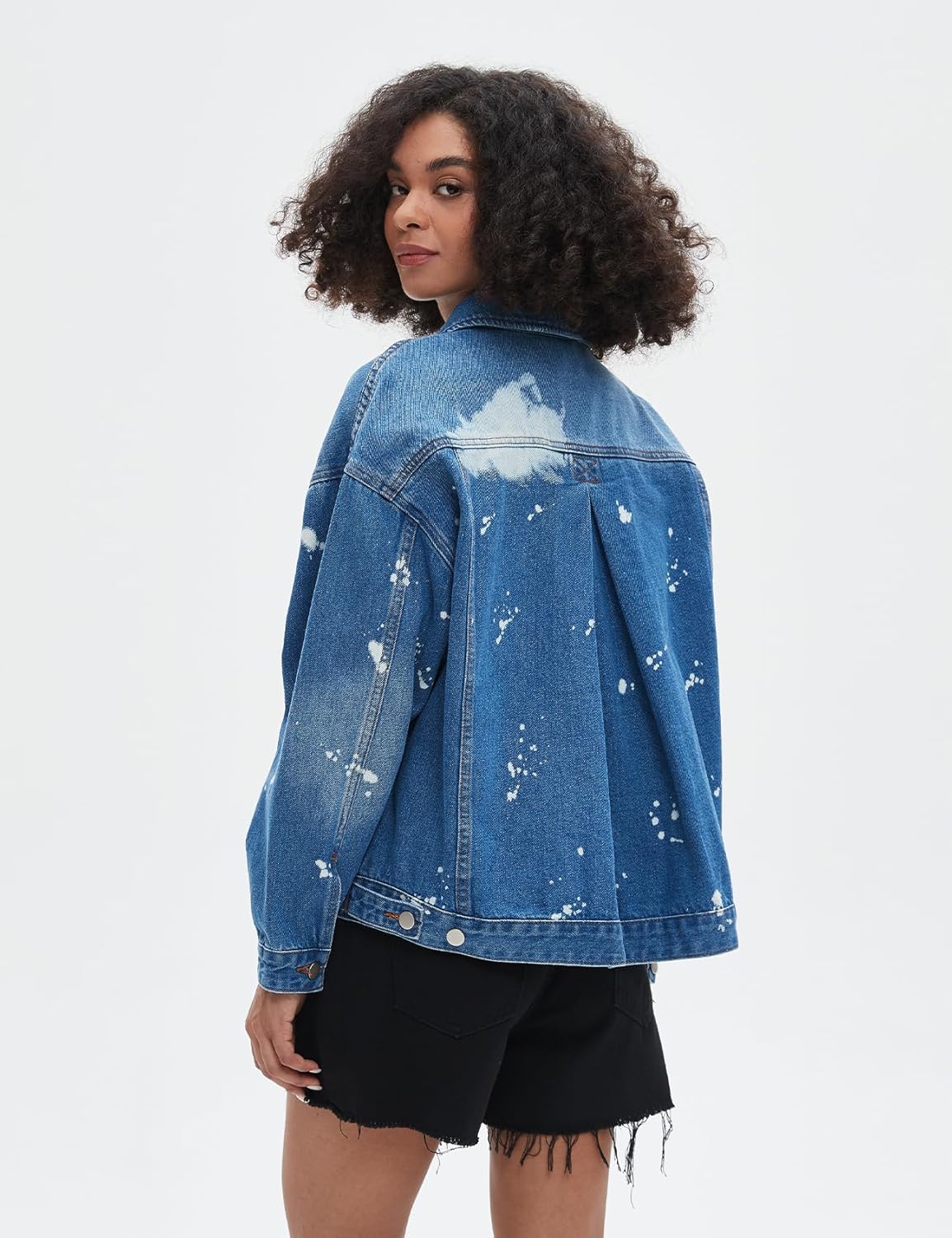 Kedera Oversized Jean Jacket for Women Short Opal Swing Denim Jacket Trendy Back Pleat Fall Paint Jacket with Pockets
