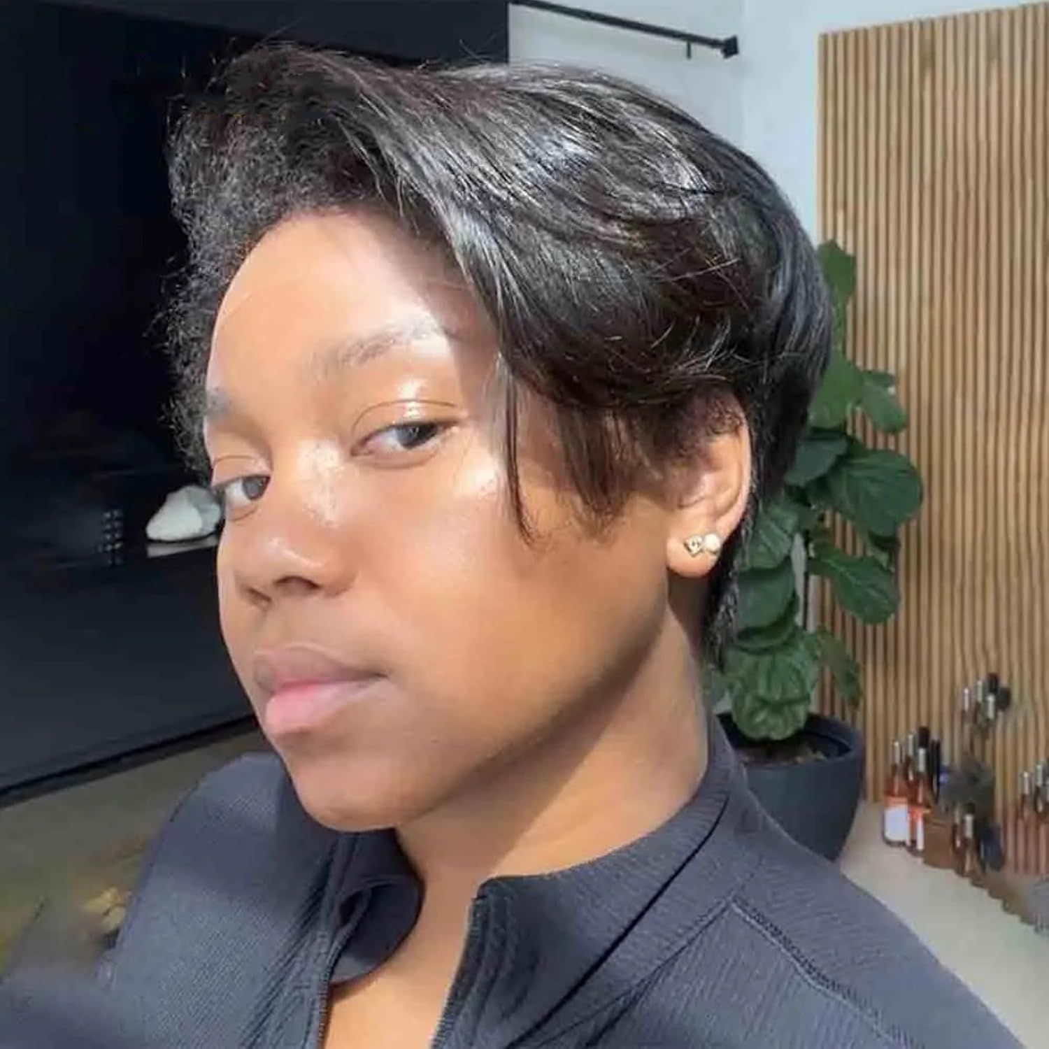 Short Pixie Cut Bob Straight Wig 4C Kinky Edges Hairline Bleached Knots 150% Density Pre Plucked Natural Black Brazilian Glueless 13x4 HD Lace Front Wigs with Curly Baby Hair 6 Inch