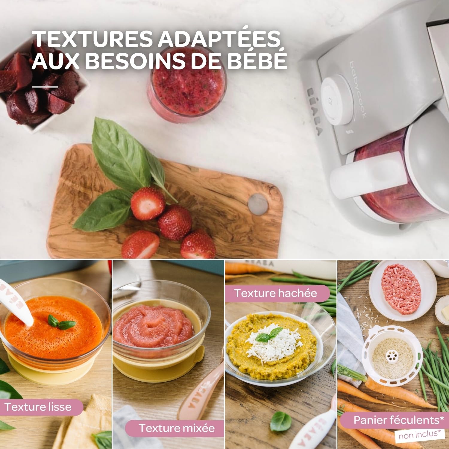 BÉABA, Babycook Solo, Robot Bébé 4 en 1 Mixeur-Cuiseur, Cuisson Vapeur, Diversification alimentaire, Petits pots bébé maison, Gris