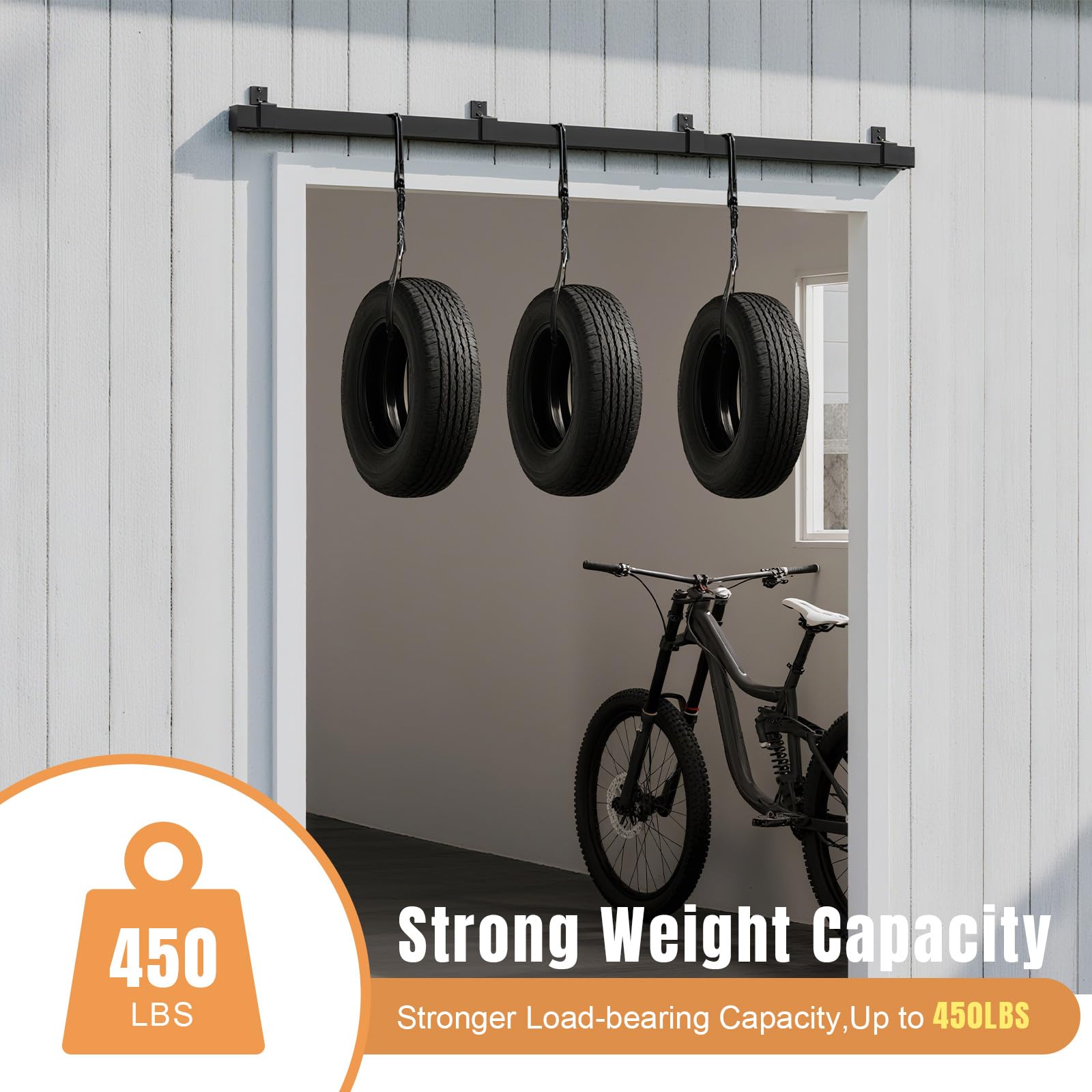Easelife 16FT Exterior Sliding Barn Door Hardware Kit, Box Rail Track, 450lb Capacity, Black Weather-Resistant Steel, Wall Mount System for Outdoor Use, Fit Double 48in Door — Amazon image 4