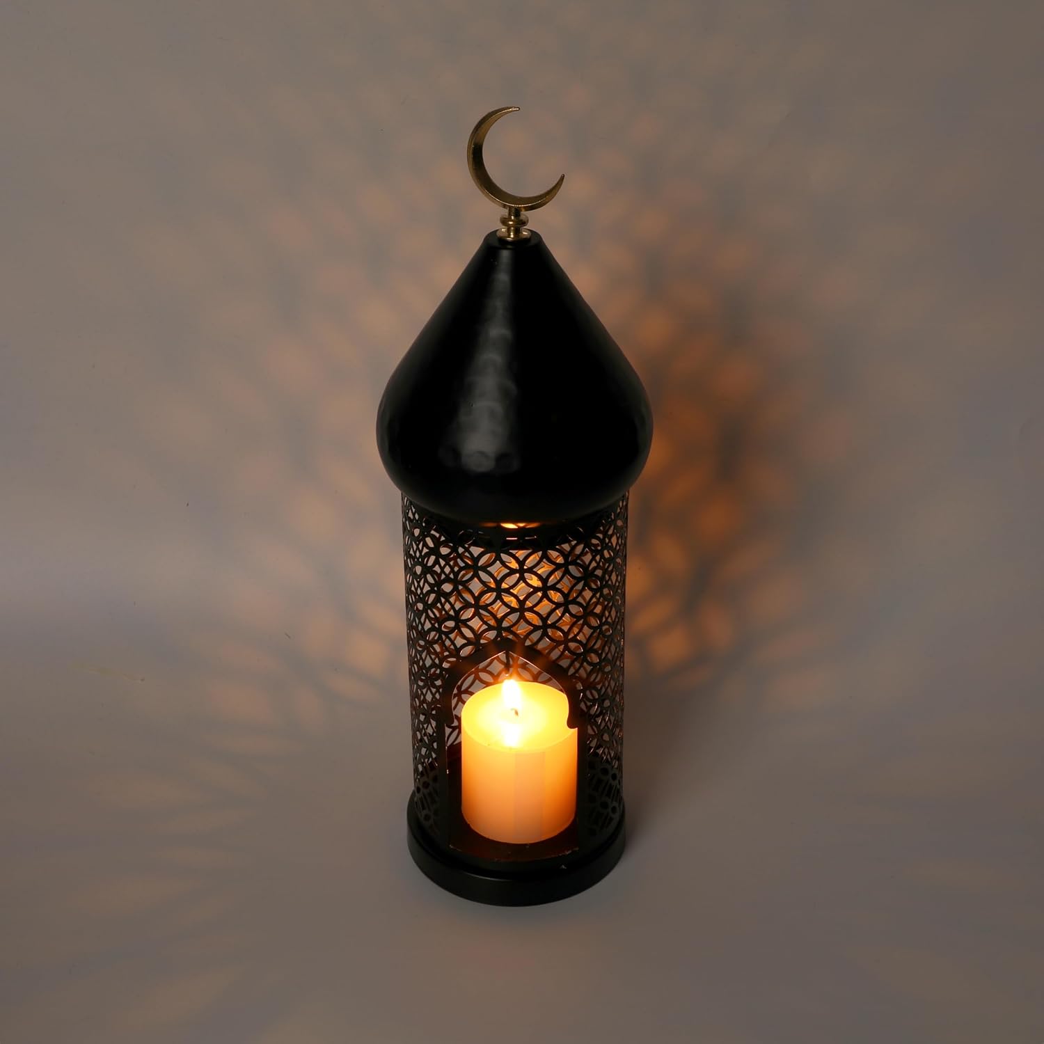 13.6inch Moroccan Lantern Lamp Decorative Candle Holders for Ramadan Decorations, Hanging, Outdoor Patio or Porch, Indoor Home Decor（Black）
