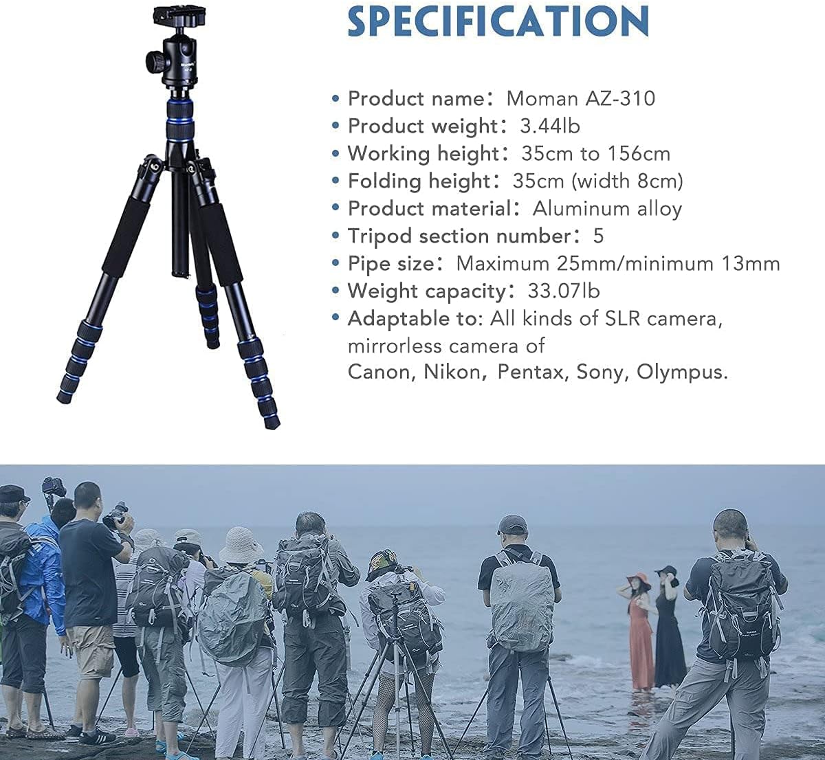 Moman AZ-310 Tripod specifications table