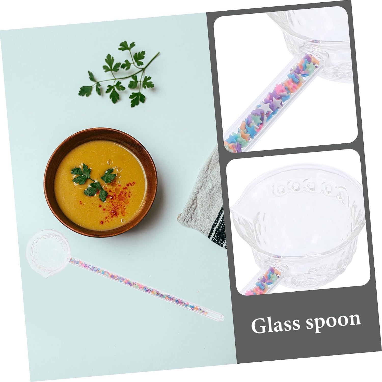 SHOWERORO 1pc Glass Spoon Spout Handle - Multi-use Tea and Soup Spoon for Home and Restaurant Use Ergonomic Design Capacity Elegant Borosilicate Glass
