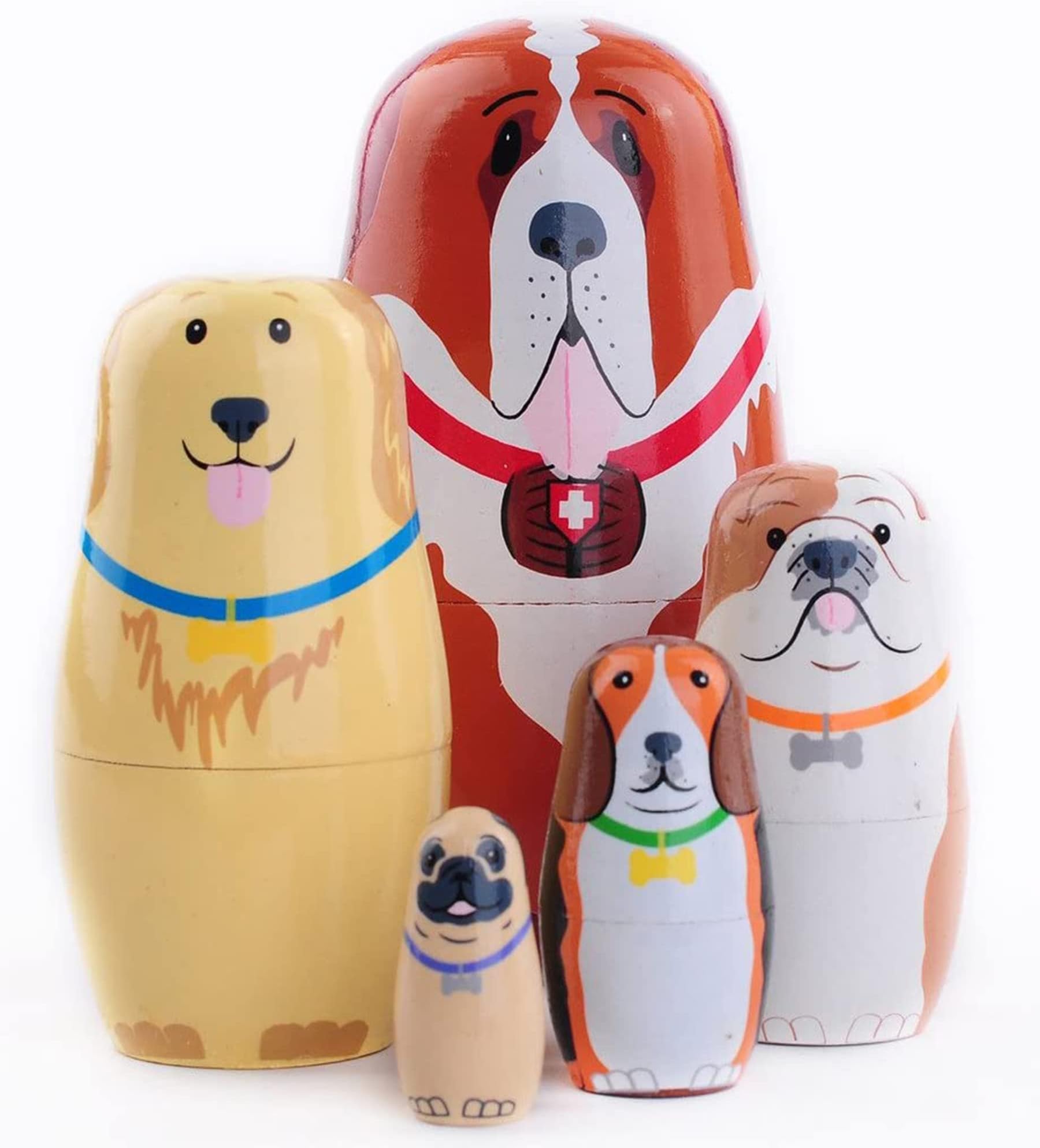 ELECDON Russian Nesting Dolls, 5pcs Nested Dog Set, Russian Traditional Classic Dolls, Handmade Wood Stacking Toy for Children Kids, Birthday Party Home Decoration, New Year, Wishing Gift