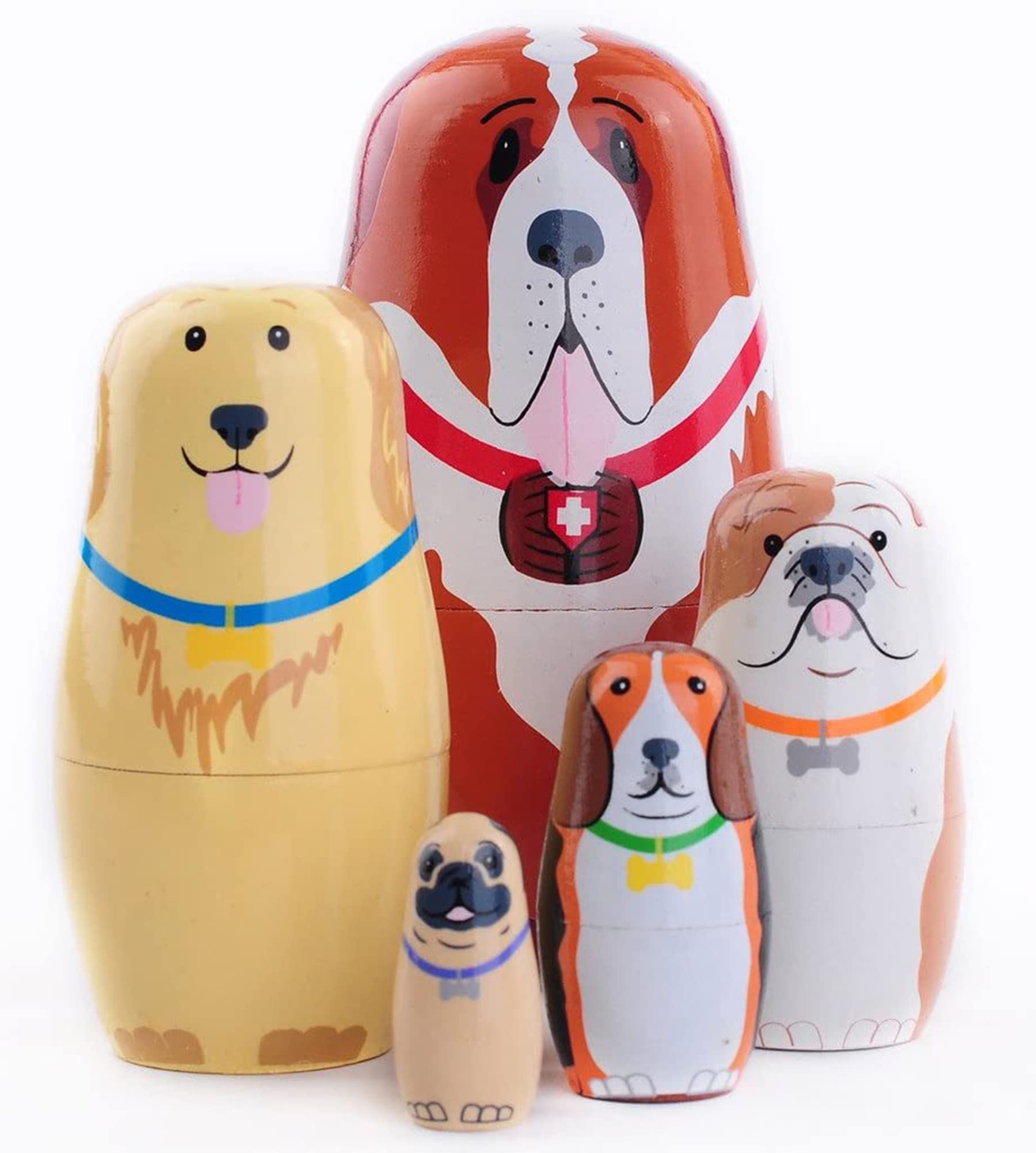ELECDON Russian Nesting Dolls, 5pcs Nested Dog Set, Russian Traditional Classic Dolls, Handmade Wood Stacking Toy for Children Kids, Birthday Party Home Decoration, New Year, Wishing Gift