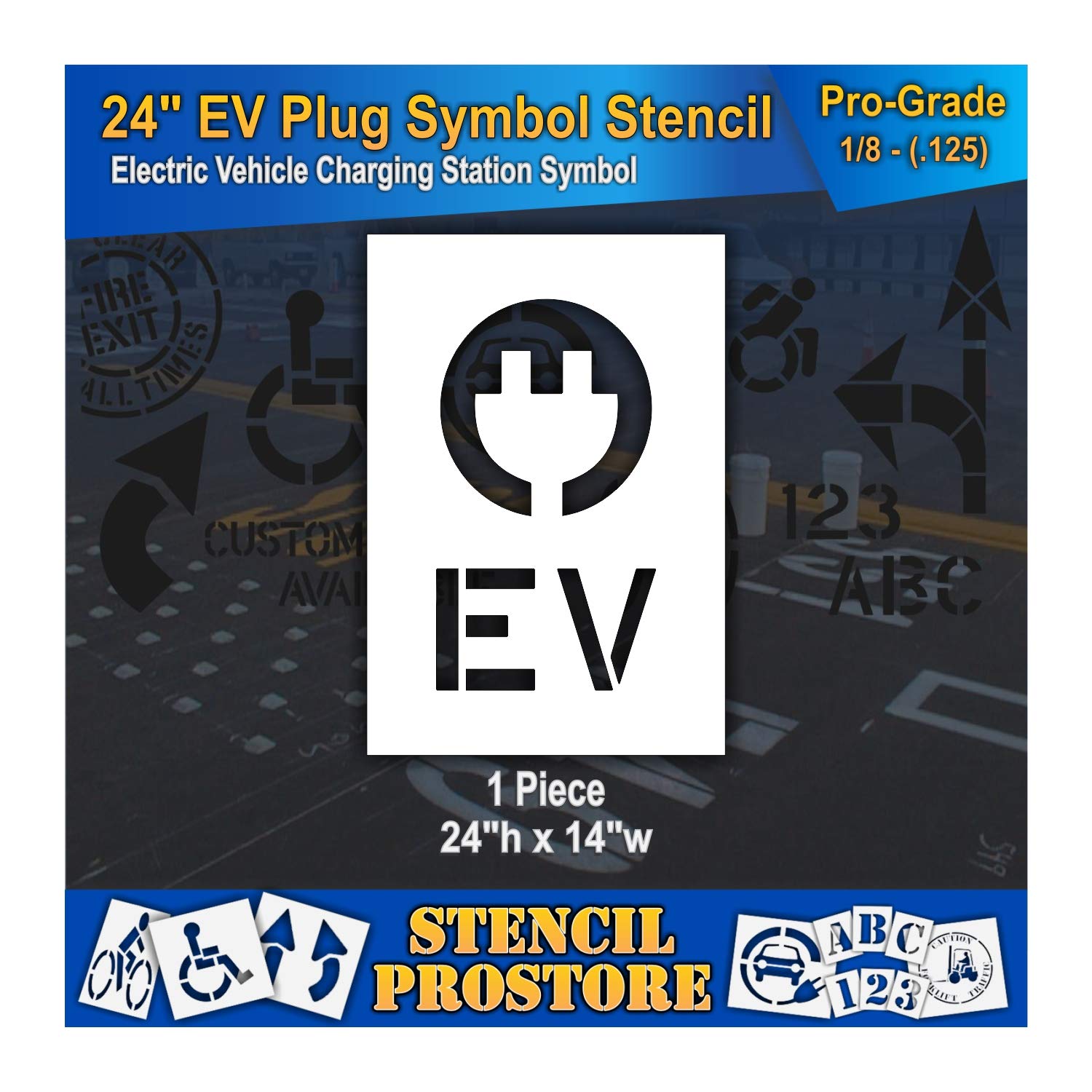 Pavement Stencils - 24 in - Plug with EV Letters - 24'' x 14'' x 1/16" (63 mil) - Light-Duty