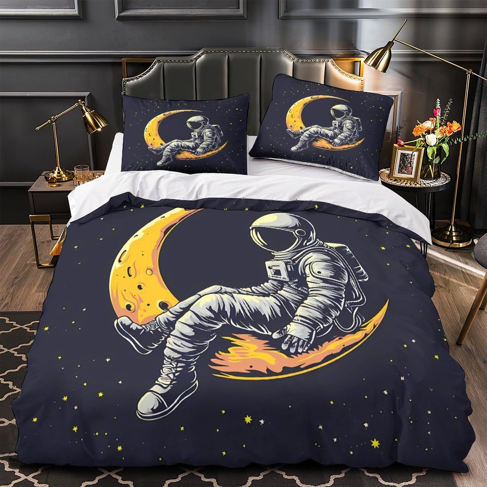 Parure de lit imprimé 3D astronaute housse de couette microfibre respirante single
