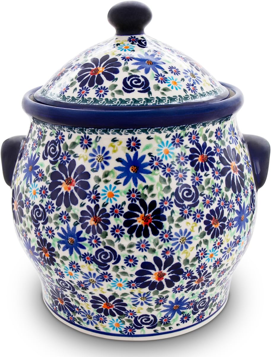 Original Bunzlauer Keramik 5 Liter Kartoffeltopf Mehrzwecktopf Keramiktopf mit Deckel und 6 Belüftungslöcher (GU-1101/DU126)