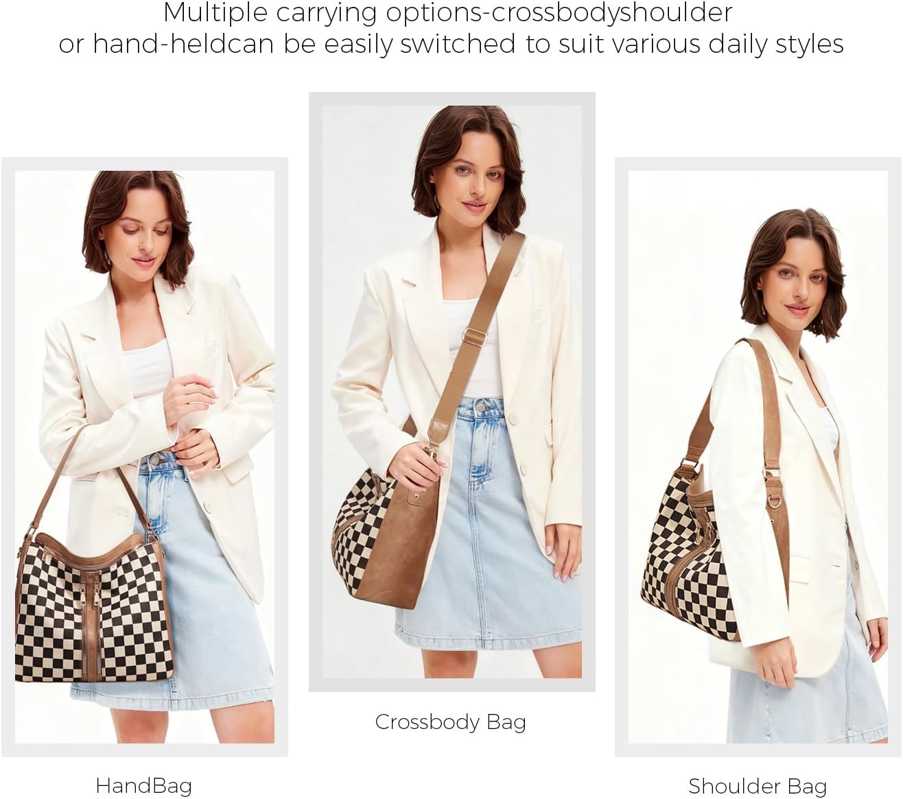 Checkered Purse Hobo Handbags for Women Checkered Crossbody Bags Plaid Shoulder Bag Tote Purse for Daily - Image 2