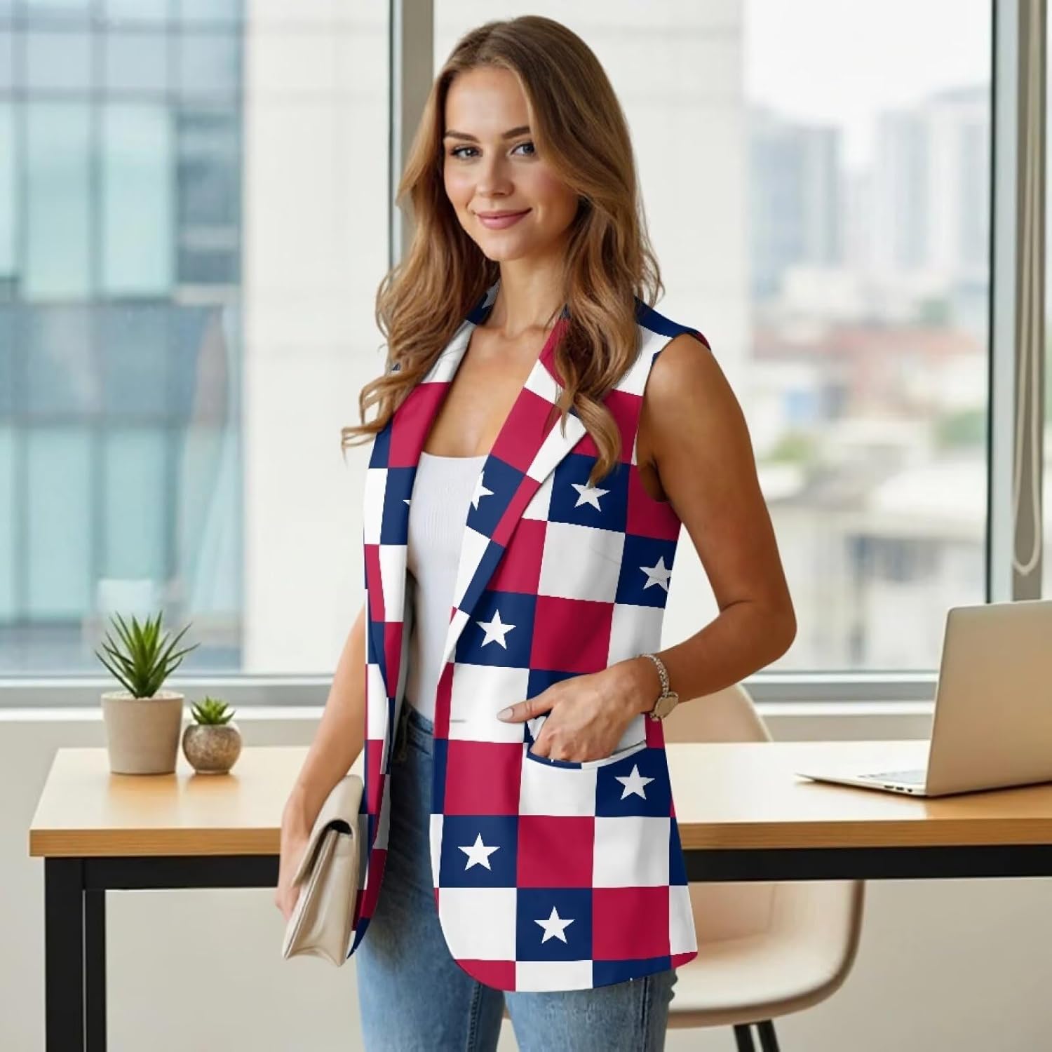 Sleeveless Blazer Vest for Women Casual Lightweight Open Front Suit Vests Tops Work Blazer Jackets with Pockets