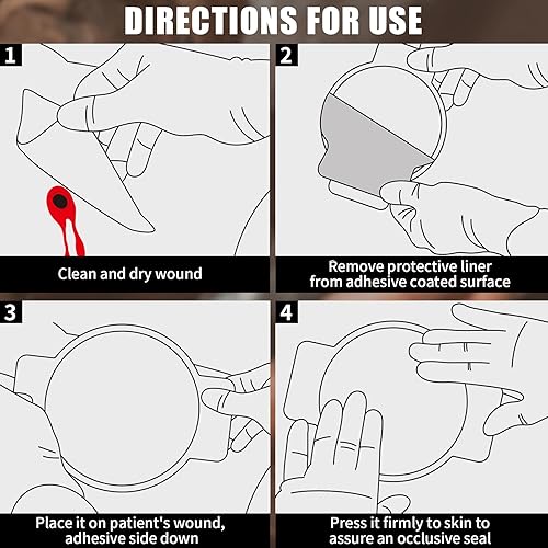 Miniatura 4 de RHINO RESCUE Sello de pecho sin ventilación, apósito estéril de emergencia para trauma, almohadilla adhesiva oclusiva, recambio IFAK y suministros