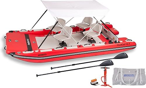 Sea Eagle FASTCAT14 - Catamarán inflable para barco (asiento giratorio FASTCAT14, paquete de toldo inflable, barco catamarán inflable,
