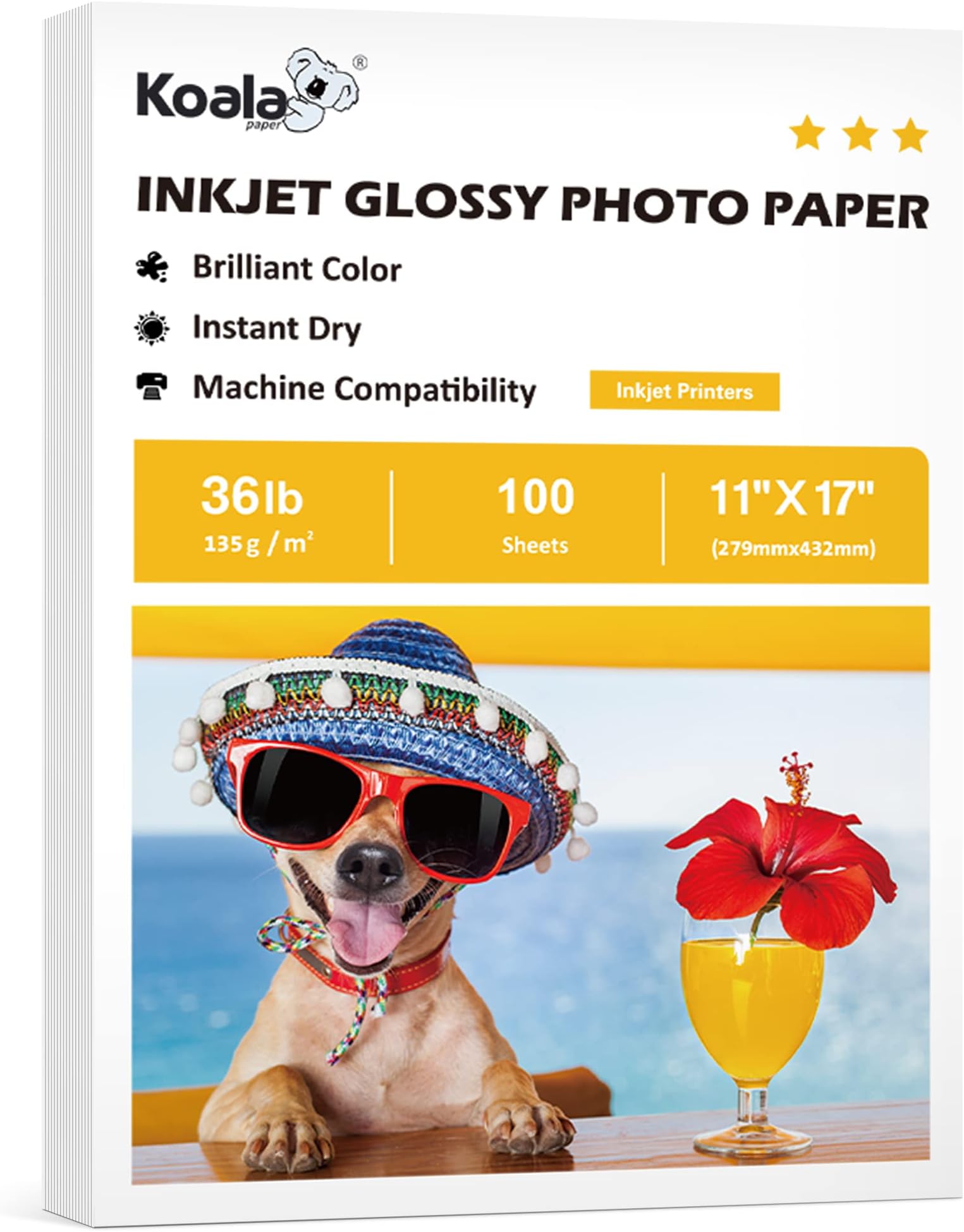 Koala Glossy Thin Inkjet Printer Paper 11x17 Inches for