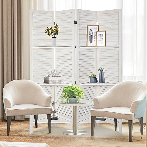 Miniatura 13 de Babion Divisor de habitación de 6 paneles, divisor de habitación de madera con estantes, separadores de habitación portátiles de 5.6 pies y 6