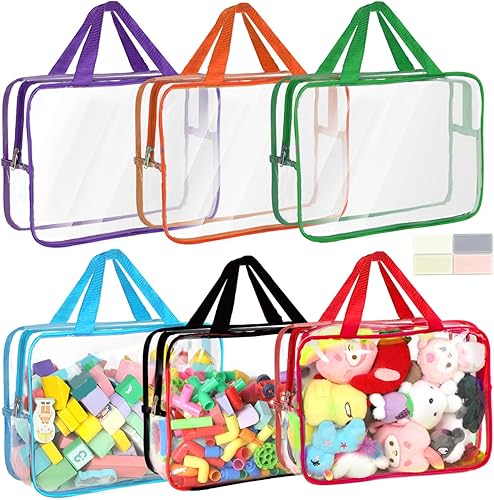Miniatura 8 de Paquete de 9 bolsas de almacenamiento de juguetes con etiquetas, almacenamiento grande de PVC reutilizable transparente para juegos de mesa con