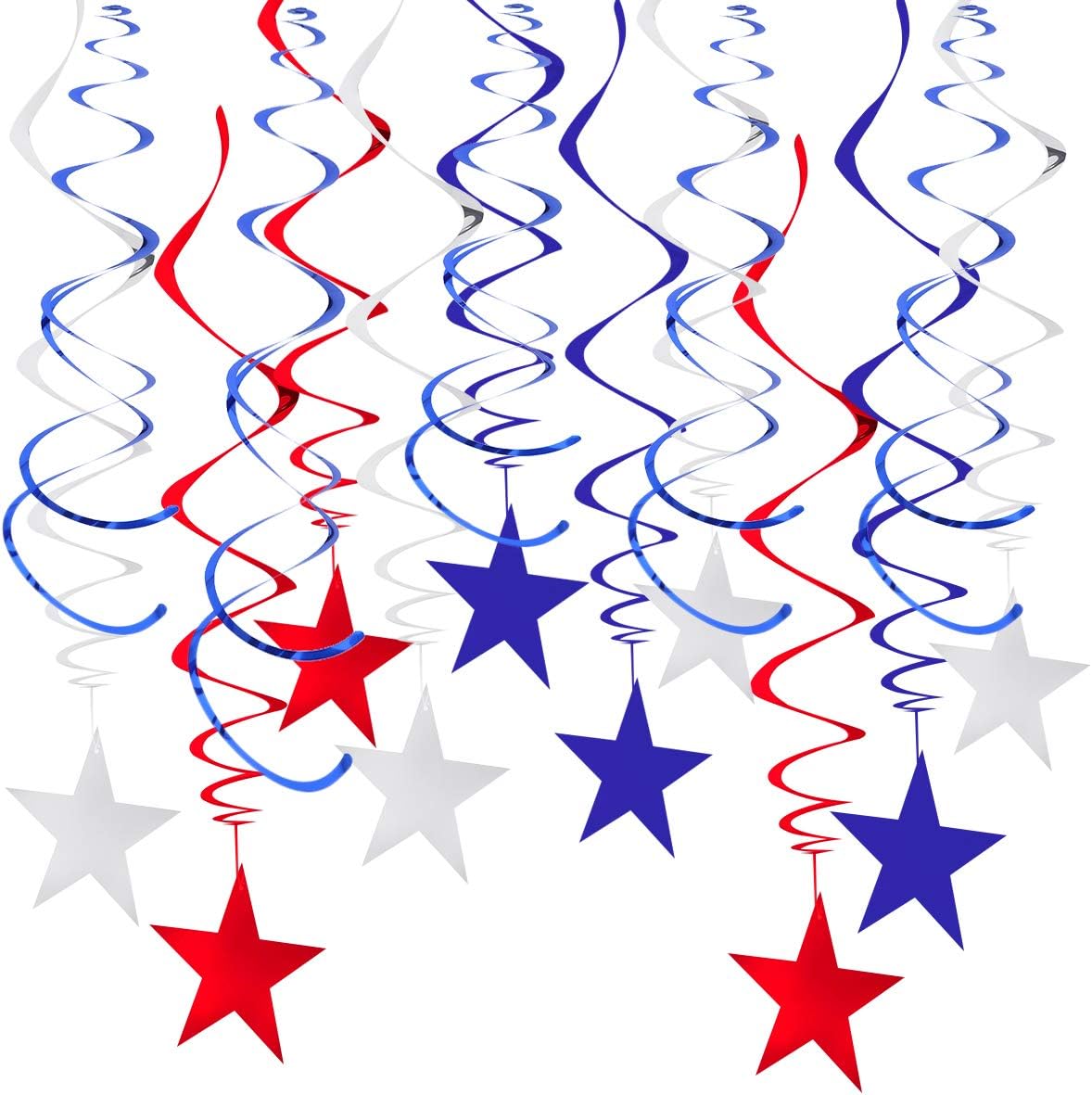 JOYOOY Independence Day Star Dangling Spiral Ornaments American National Day Hanging Swirl Decoration USA Patriotic Party Supplies 30Pcs