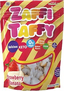 Zaffi Taffy Sugar Free Candy - Dye Free, Keto & Diabetic-Friendly, Dentist-Approved Treats for Kids (Strawberry + Banana, 5.0 oz)