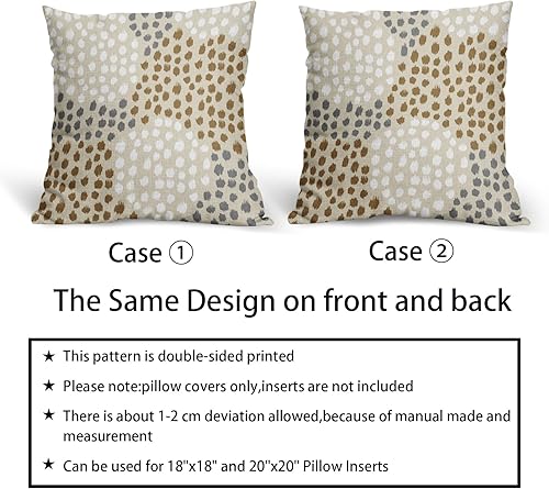 Miniatura 6 de Juego de 2 fundas de almohada de color marrón y blanco de 18 x 18 pulgadas, fundas de almohada bohemias de lunares grises con estampado moderno y