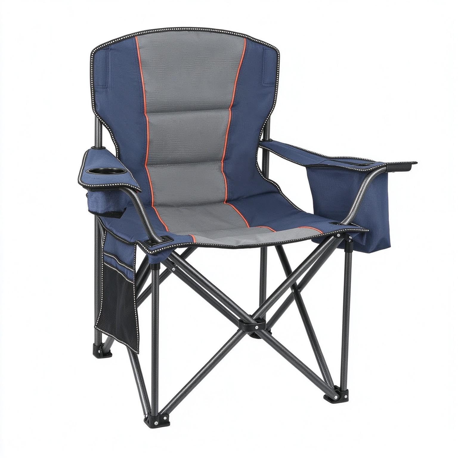 SILKLUMO 1 Pack Heavy Duty Oversized Camping Chair for Adults 200KG Max/Lumbar Support - Folding Chairs with Side Pocket, Cup Holder & Cooler Bag for Beach, Fishing, Lawn, Backyard
