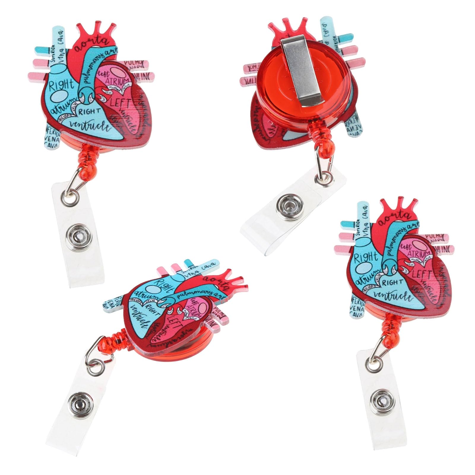 4Pcs Acryl Badge Reel Hart Cartoon Badge Houder Intrekbare Medische Badge ID Kaarten Houder Accessoires Voor Verpleegkundige Kliniek Badge Houder