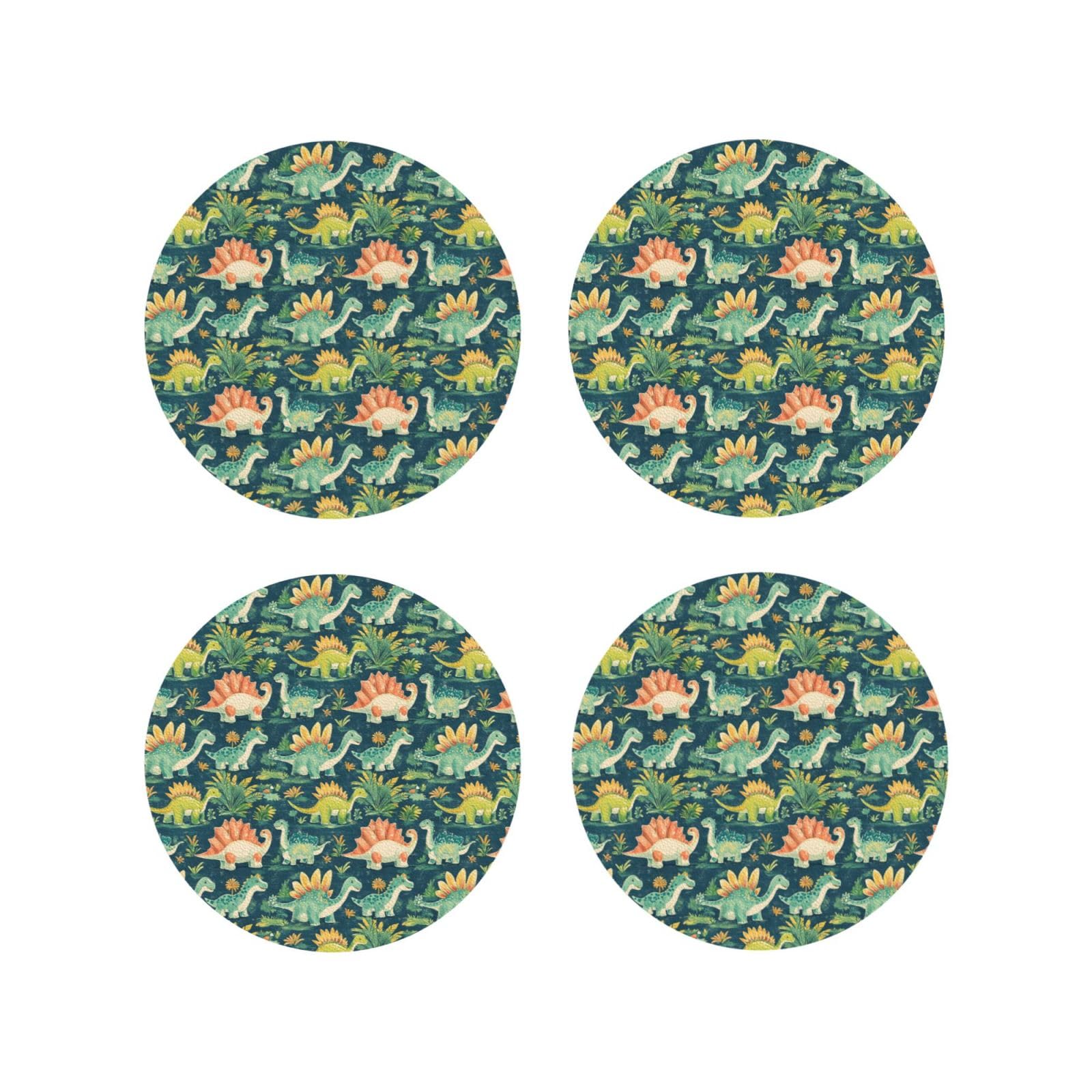 Smazdfxx Women's As Pic Leather Coasters Set Of 4 - Cartoon Dinosaur Print Lightweight Drink Coasters For Desk