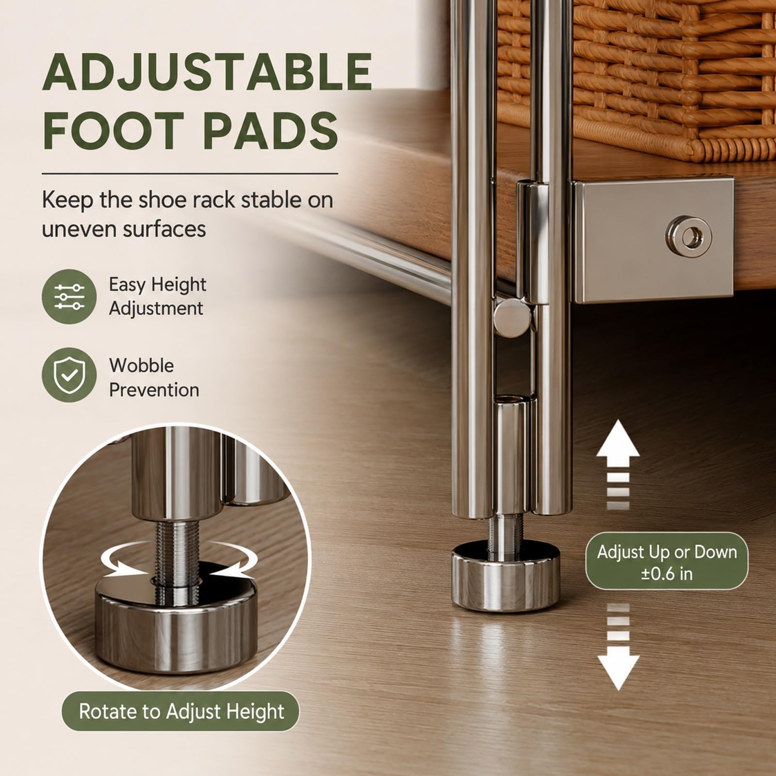 Zapatero, Organizador de Zapatos de Madera y Metal con Estantes Ajustables