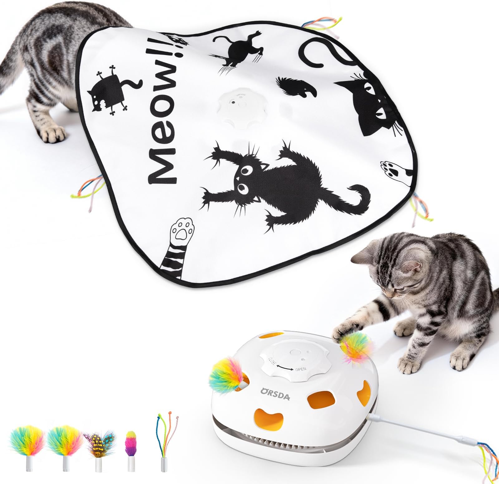 Cat Toys for Indoor Cats, 4 in 1 Interactive Automatic Kitten Adult Cat Toy Whack a Mole, Hide and Seek, Moving Magic Wand & Chase Teaser, Rechargeable Touch/Timer Motion& Night DND Mode