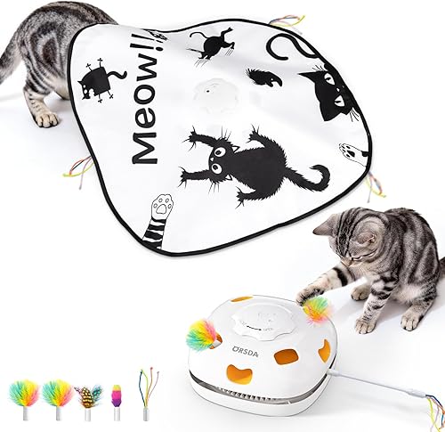 ORSDA Juguetes para gatos de interior, 4 en 1 interactivo automático para gatos adultos, juguete para gatos adultos golpear un topo, esconderse,