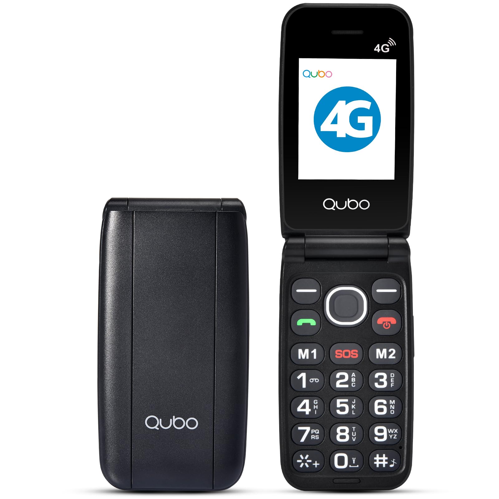 Qubo Telefono Cellulare Per Anziani 4G, Flip Con Tasti Grandi,Display 2.4", Volume Alto,Funzione Sos,Chiamata Rapida, Cellulare Anziani, Nero-image